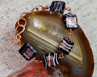 Purple Glass Beaded Link Copper Bracelet