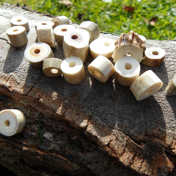 Antler Beads, 2 ct. Bone Beads, MTO Woodland Natural Whitetail Deer Antler Beads/Knitting/Jewelry Supply/Eco-Friendly  Crafting