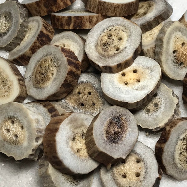 Antler Buttons, 4 ct. Medium Lg. Natural Deer Antler Bone Buttons/Crafting/Sewing/Knitting/Crochet/Woodland Country Organic Eco-Friendly