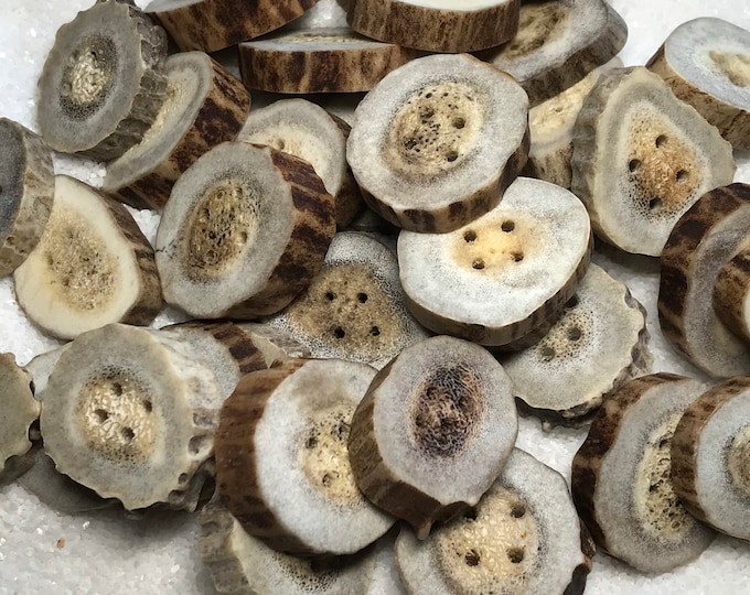 Antler Buttons, 4 ct. Medium Lg. Natural Deer Antler Bone Buttons/Crafting/Sewing/Knitting/Crochet/Woodland Country Organic Eco-Friendly