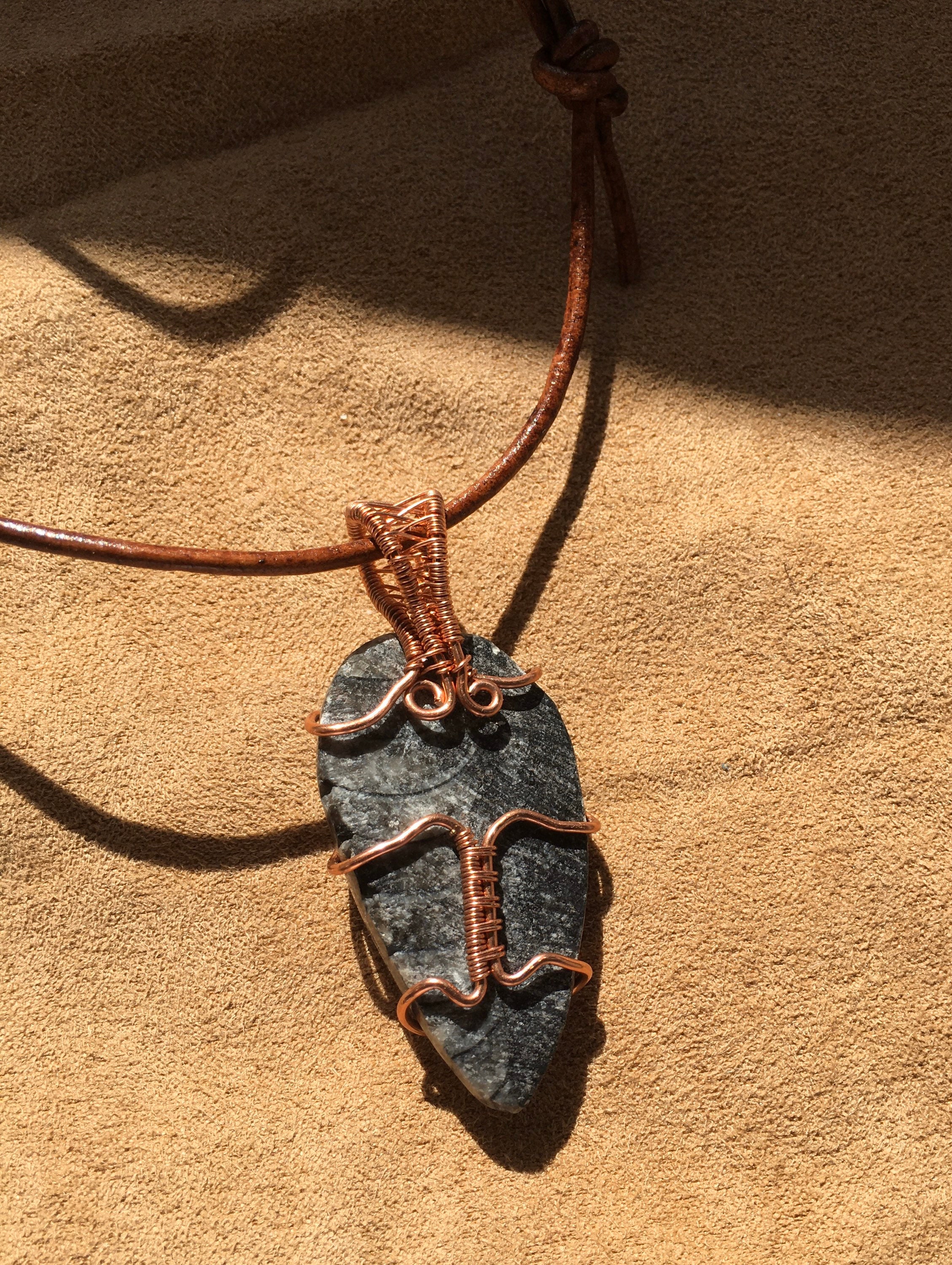 Orthoceras Fossil Necklace, Adjustable Leather Cord