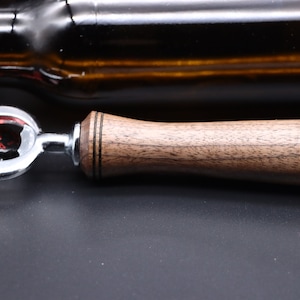 Bottle Opener, Lathe Turned, Black Walnut Wood Bottle Opener With Chrome Finish Top, Stocking Stuffer Gift For Him, Bartender’s Gift