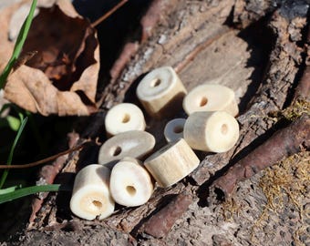 Natural Deer Antler Beads, For Woodland Style, Rustic Crafting and Jewelry Making. Sets of 2 with 1/8” Thread Hole & Rounded Edges.