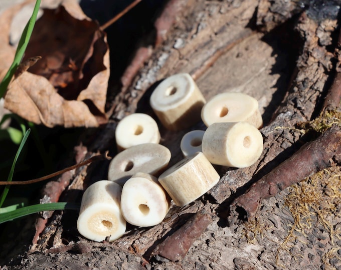 Natural Deer Antler Beads, For Woodland Style, Rustic Crafting and Jewelry Making. Sets of 2 with 1/8” Thread Hole & Rounded Edges.