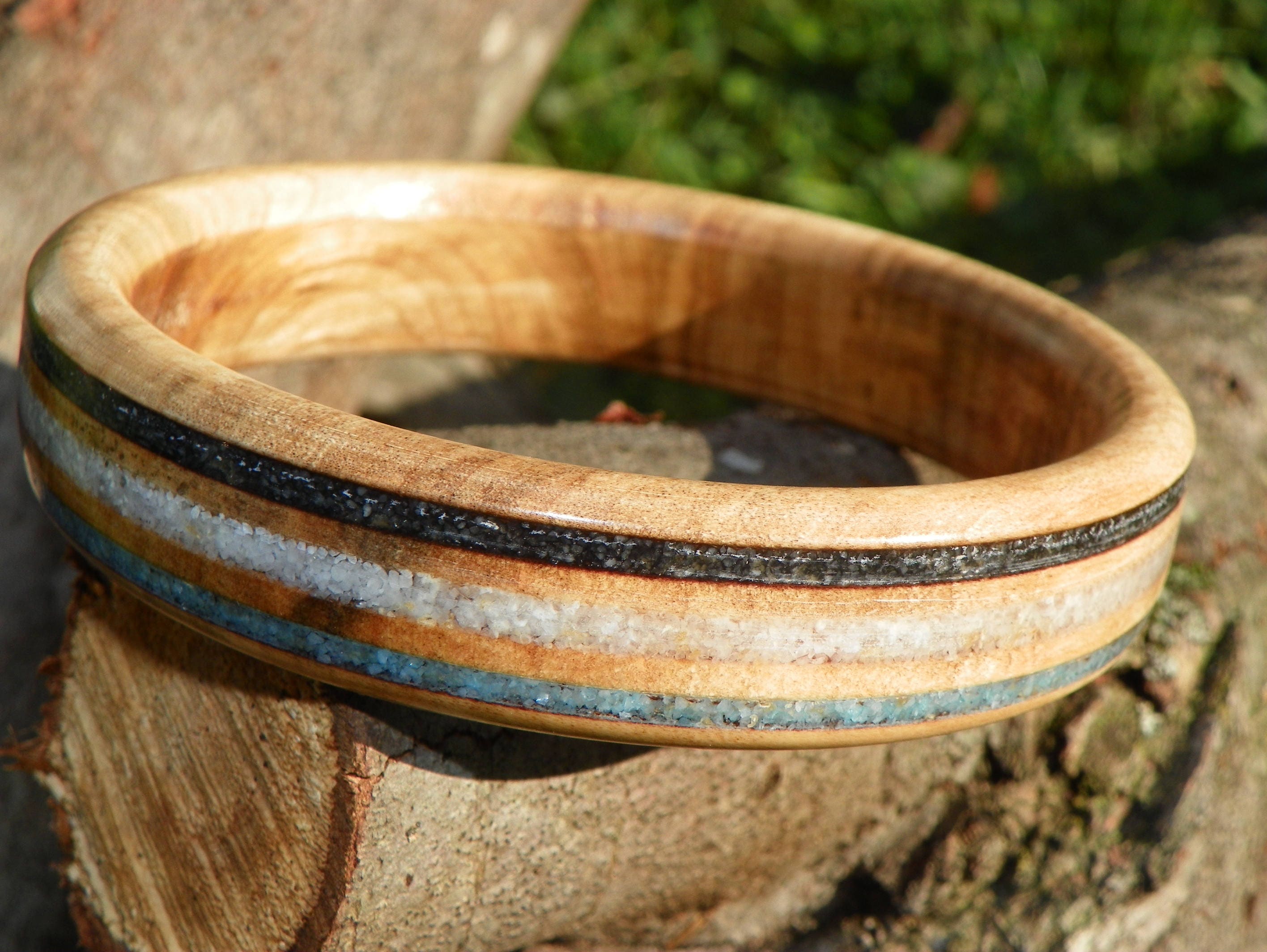 Burl Wood, Soft Maple, Bangle Bracelet, MultiColor, Sand Inlay, 10