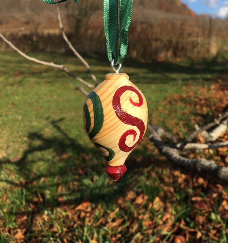 Christmas Ornament Lathe Turned Wood Ornament Hand Painted Etsy