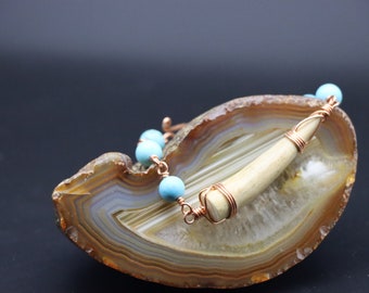 Deer Antler Bracelet With Turquoise Blue Howlite and Pure Copper Wire Wrap