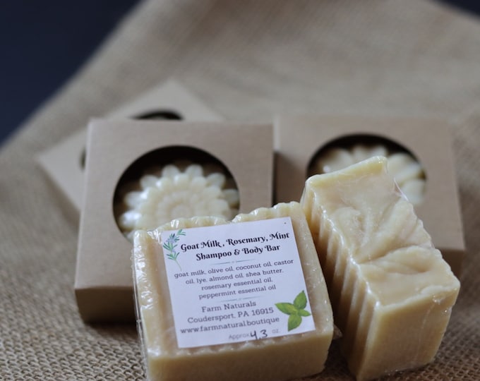 Goat Milk Soap, Rosemary Mint Shampoo & Body Bar, With Essential Oils, No Artificial Dyes or Perfumes, Palm Free Soap