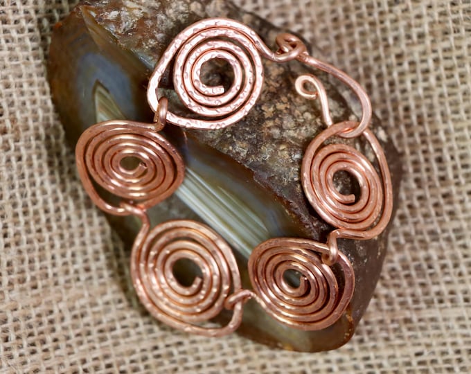 Hammered Copper Link Bracelet – Handmade Rustic Jewelry with Hook Clasp – Artisan Metalwork