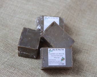 Goat Milk Soap, Pine Tar Soap, No Artificial Dyes or Fragrances, Palm Free, Great For Men