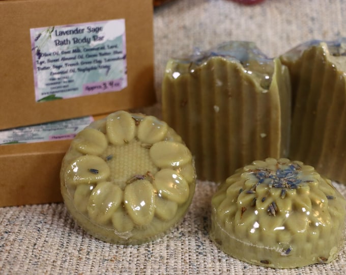 Lavender & Sage, Goat Milk Bath  and Body Bar Soap With French Green Clay