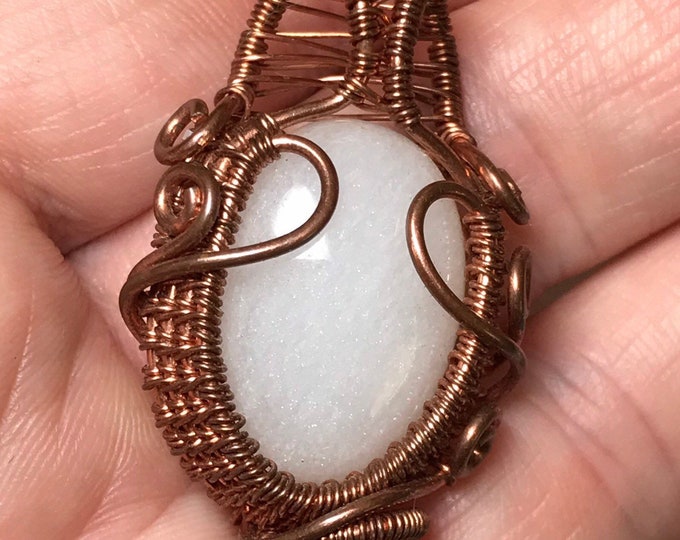 Moonstone Pendant, Wire Wrapped Moonstone, Mineral Stone Pendant, Copper Wire Weave, Unique Gift For Her