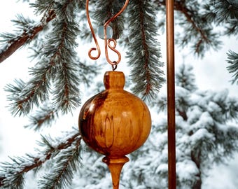 Handmade Spalted Maple Wood Turned Christmas Ornament with Hammered Hook – Rustic Holiday Decor