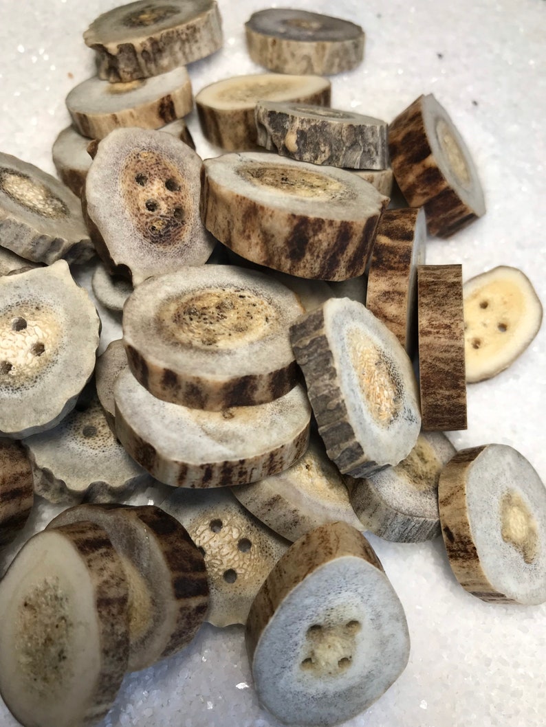 Antler Buttons, 4 ct. Medium Lg. Natural Deer Antler Bone Buttons/Crafting/Sewing/Knitting/Crochet/Woodland Country Organic Eco-Friendly image 7