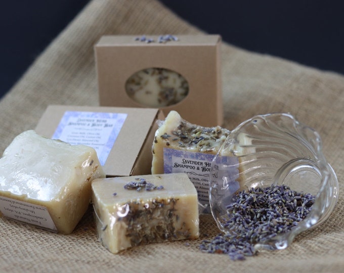 Goat Milk Soap, Lavender Herb Shampoo & Body Bar, With Essential Oils, Free of Artificial Dyes and Fragrances, Palm Free