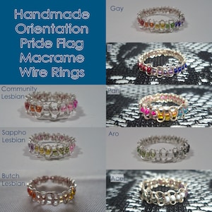 Maxwell: Handmade Orientation Pride Flag Macrame Wire Rings image 1