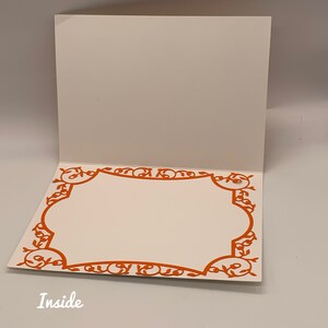 Bright, colorful handmade Just Because card in yellows and oranges featuring hand made zinnias. image 3