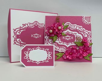 Handmade Easel card with bright pink handmade roses