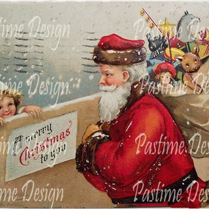 Cartolina di Natale vintage, vintage, download istantaneo, immagine di Natale, effimero di Natale, immagine di Babbo Natale stampabile, scrapbooking, creazione di carte
