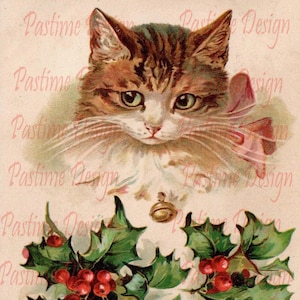 Cartolina di Natale vintage, Immagine di Natale vintage, Download istantaneo, Effimero di Natale, Immagine stampabile, Immagine di Natale del gattino carino, Creazione di carte