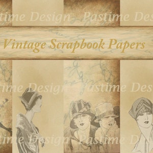 Vintage Antique scrapbook paper, with 1920s flapper images,instant download, printable background paper, journal sheets, vintage ephemera