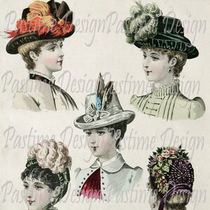 Vintage 1800s Ladies Hat Fashion,Instant download,Vintage Victorian Ephemera,Printable vintage image,vintage download,Vintage Victorian hats
