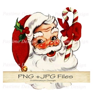 Imagem vintage de Papai Noel PNG, Papai Noel com sublimação de bastão de doces PNG, Papai Noel para impressão, download de Natal, clipart de Natal, imagem de Papai Noel, imagem de Natal