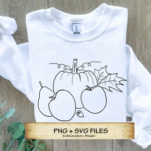 Zucca disegnata a mano in formato SVG, ClipArt autunnale disegnata a mano, Png autunnale, Sublimazione autunnale, Zucca autunnale e mela in formato SVG, Zucca in formato SVG, Png del Ringraziamento