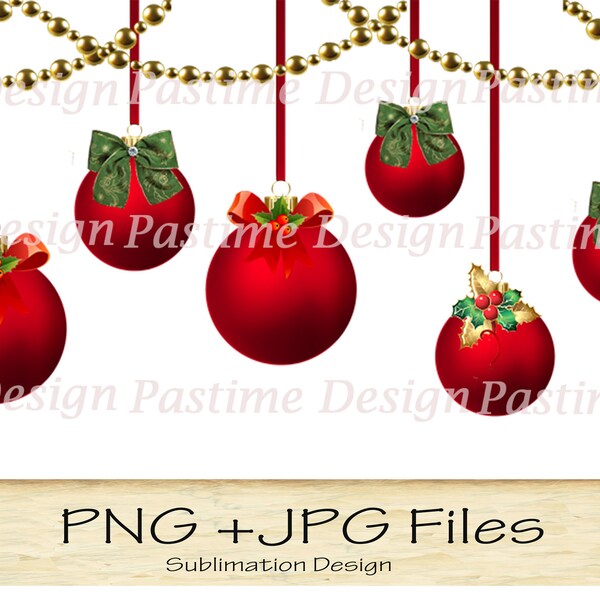 Magnifiques boules de Noël PNG, téléchargement d'ornements de Noël, perles de Noël, image de téléchargement numérique, conception de sublimation de décorations de Noël