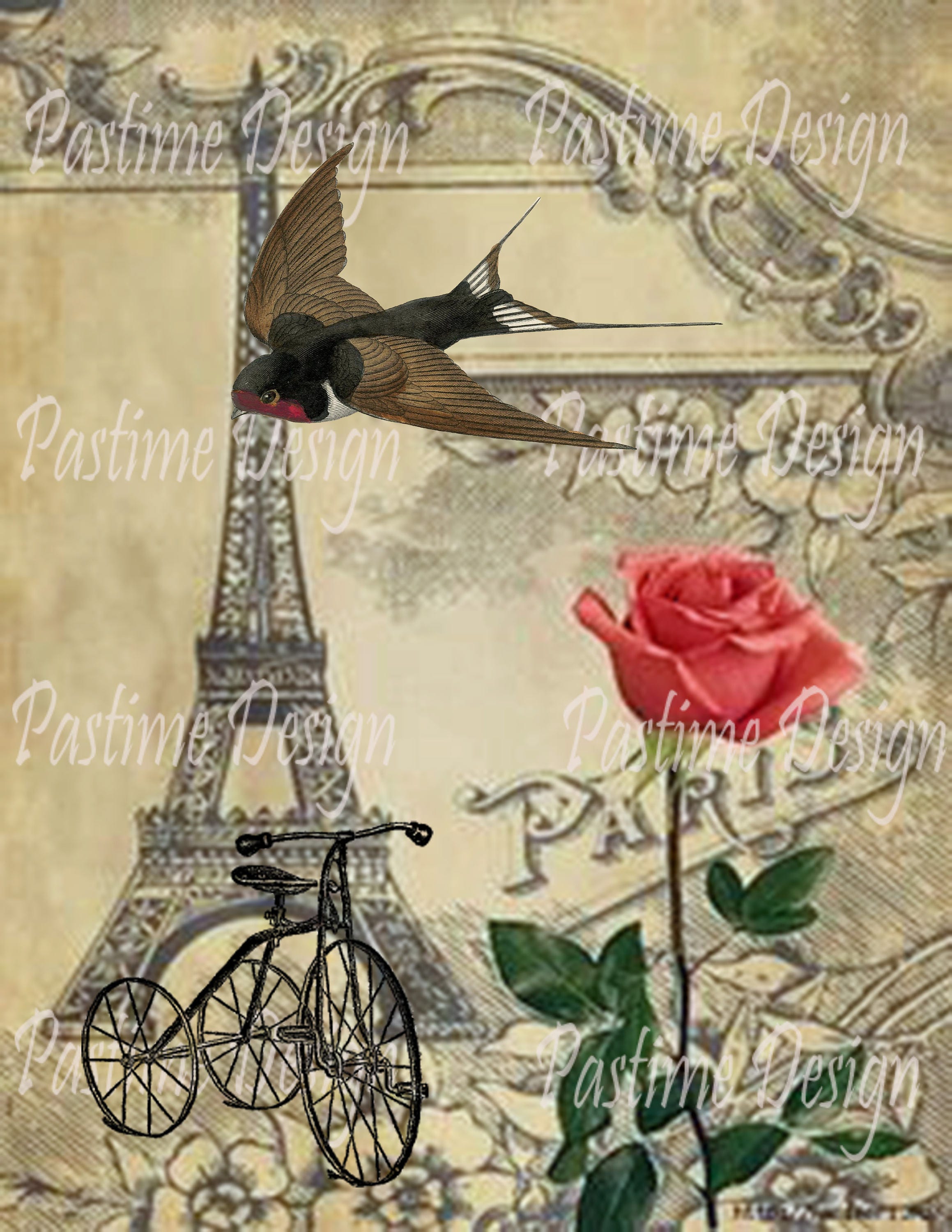 Vintage Paris Digital Collage Sheet, Eiffel Tower Digital Decoupage ...