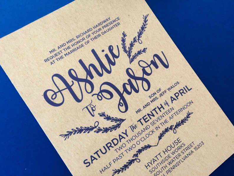 Rustic Wedding Invitation SAMPLE Wedding Invitation Navy Wedding Invite Wedding Stationery Wedding Invitation Set Kraft Wedding Invites