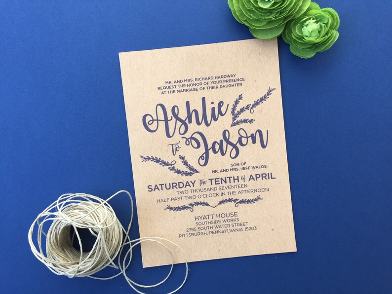 Rustic Wedding Invitation SAMPLE Wedding Invitation Navy Wedding Invite Wedding Stationery Wedding Invitation Set Kraft Wedding Invites