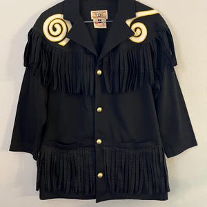 Giacca/cappotto Gene Ewing Bis Vintage Black 100% cotone con frange a spirale, taglia S
