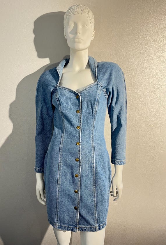 paris blues denim dress Asymmetric velvet Blue dress with tulle and crystal embroidery Blue / US 10 main image 0