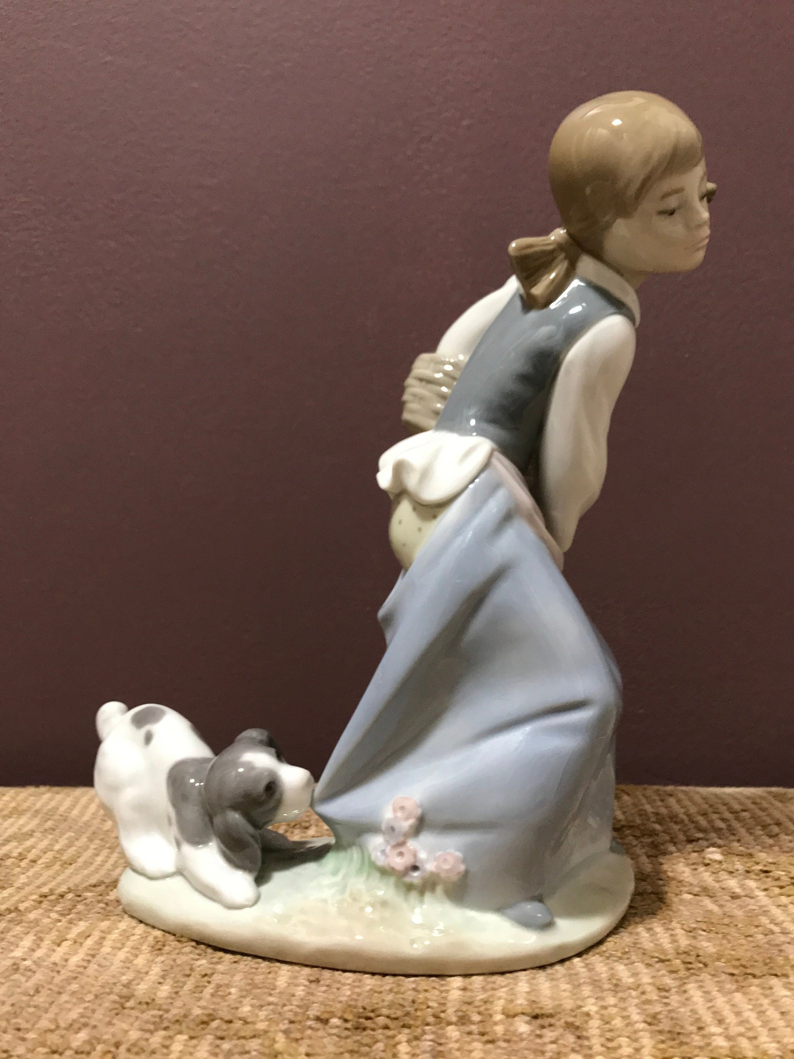 Lladro Girl With Dog Pulling on Her Skirt Etsy