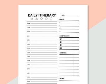 Itinerario de viaje, itinerario diario, planificador de viaje, imprimible, tamaño carta, descarga instantánea en PDF