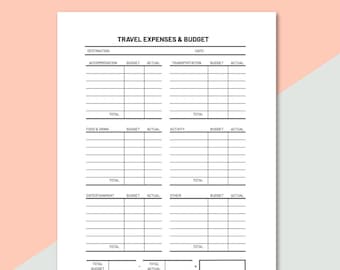 Planificador de gastos de viaje, imprimible, tamaño carta, descarga instantánea en PDF.