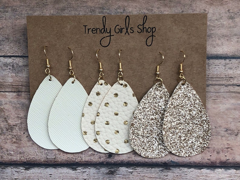 Small Leaf Leather Earrings Set/Multi-Pack Leather image 0