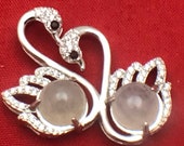 Grade A natural translucent clear jade Jadeite sterling silver Swan Pendant.