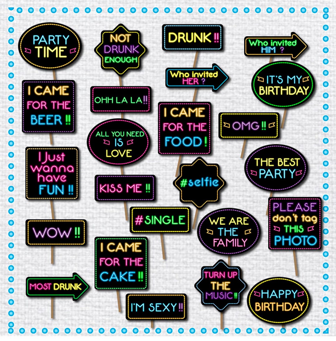 24 Photo Booth Props Printable DIY Birthday Bubble Speech - Etsy