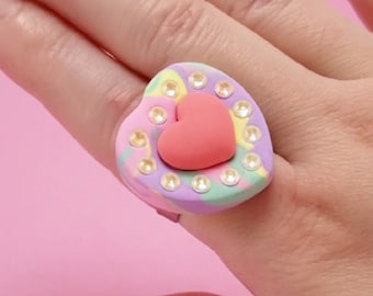 Pastel Swirl Herz Kristall Anweisung Cocktail Ring
