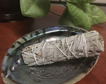 White Sage, Abalone Shell, Smudging, Starter Set, Smudging Stick, All Natural, 5" to 6" long, Sacred Herb, Clean Burning, Cleansing Ritual