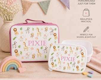 Personalized Children's Lunch Bag & Box Set: Rainbow Design