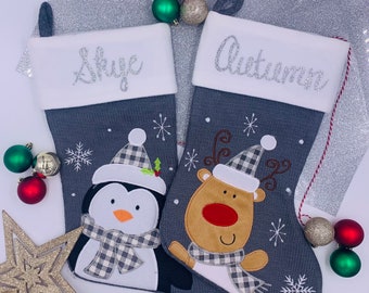 Personalised Grey and White Knitted style Christmas Stockings, Personalised Family Stockings, Christmas Eve Stockings