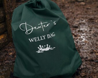 Kids Welly Bag | Forest School Drawstring Bag | Waterproof Muddy Clothes Storage | Personalised School Bag | Nursery Outdoor Bag