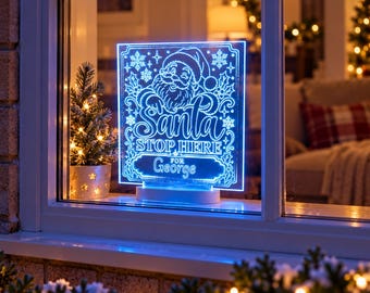 Light up, colour changing, personalised, Santa Stop Here sign