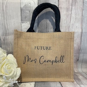 Personalised Future Mrs Hessian Jute / Tote Bag, Bride to be Tote Bag, Bride Jute Bag, Miss to Mrs Hessian Bag, Shopping Bag, Hen Party Bag