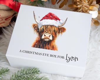 Luxury personalised Christmas Highland Cow Gift Box, Christmas Eve Box, Xmas Eve Box, Christmas