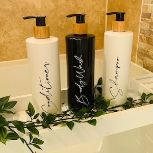 500ml pump bottles with bamboo lids, 250ml pump bottle with bamboo lid, bamboo pump bottle, black pump bottle, white pump bottle, soap