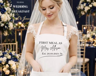 First Meal as Mrs personalised apron, Bride apron, Miss to Mrs apron, personalised wedding apron, wedding reception apron